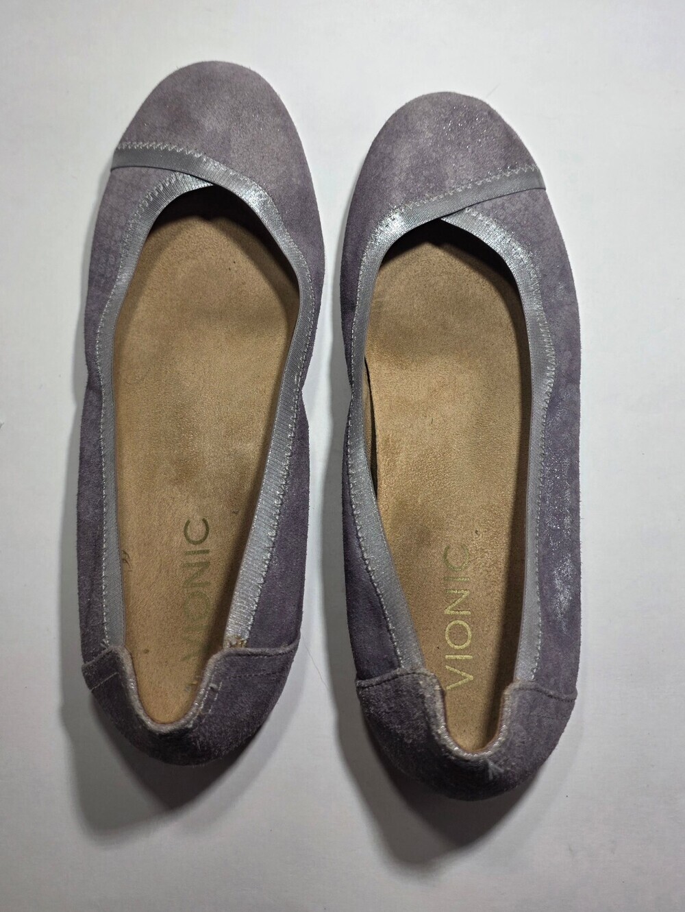 Vionic Women's Gray Suede Ballet Flats Comfort Slip On Shoes Size 7 EU 38